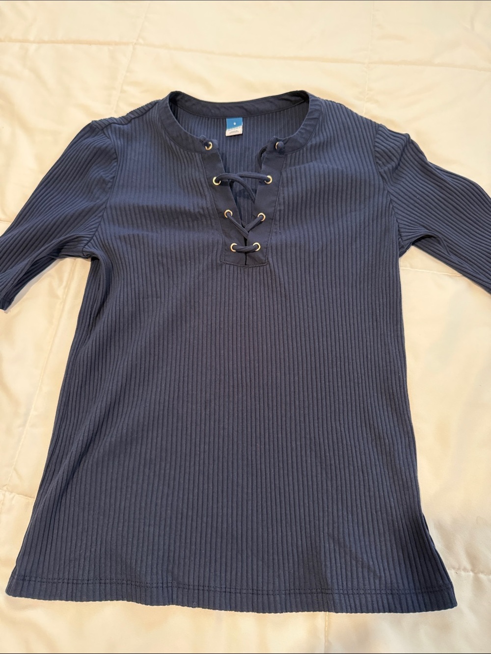 Old Navy Navy Ribbed Lace-Up Long Sleeve Top